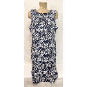 Charter Club Sheath Dress XL X Large 46” Sleeveless  Blue White Floral Stretch